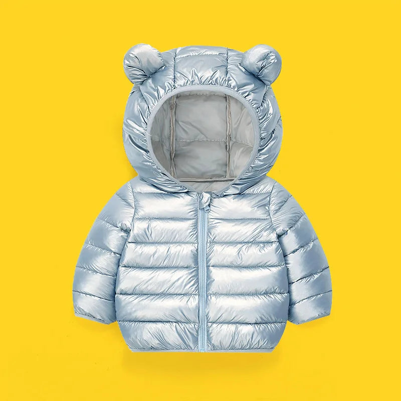 Kids Hooded Solid Cotton Down Jacket – Light Casual Winter Outerwear