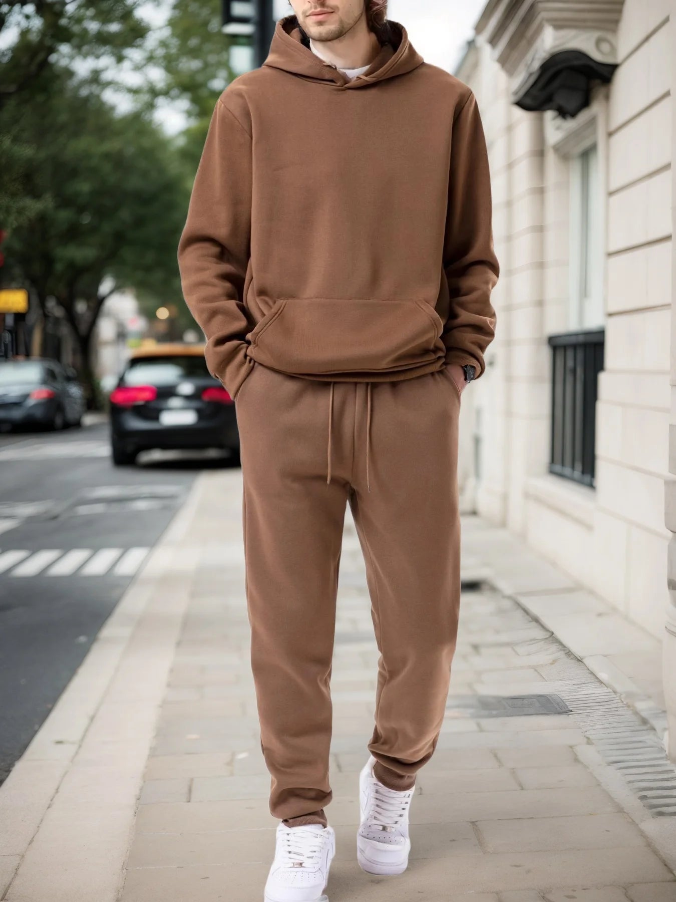 Men's Solid Hoodie & Jogging Pants Outdoor Tracksuit – Casual 2-Piece Sportswear