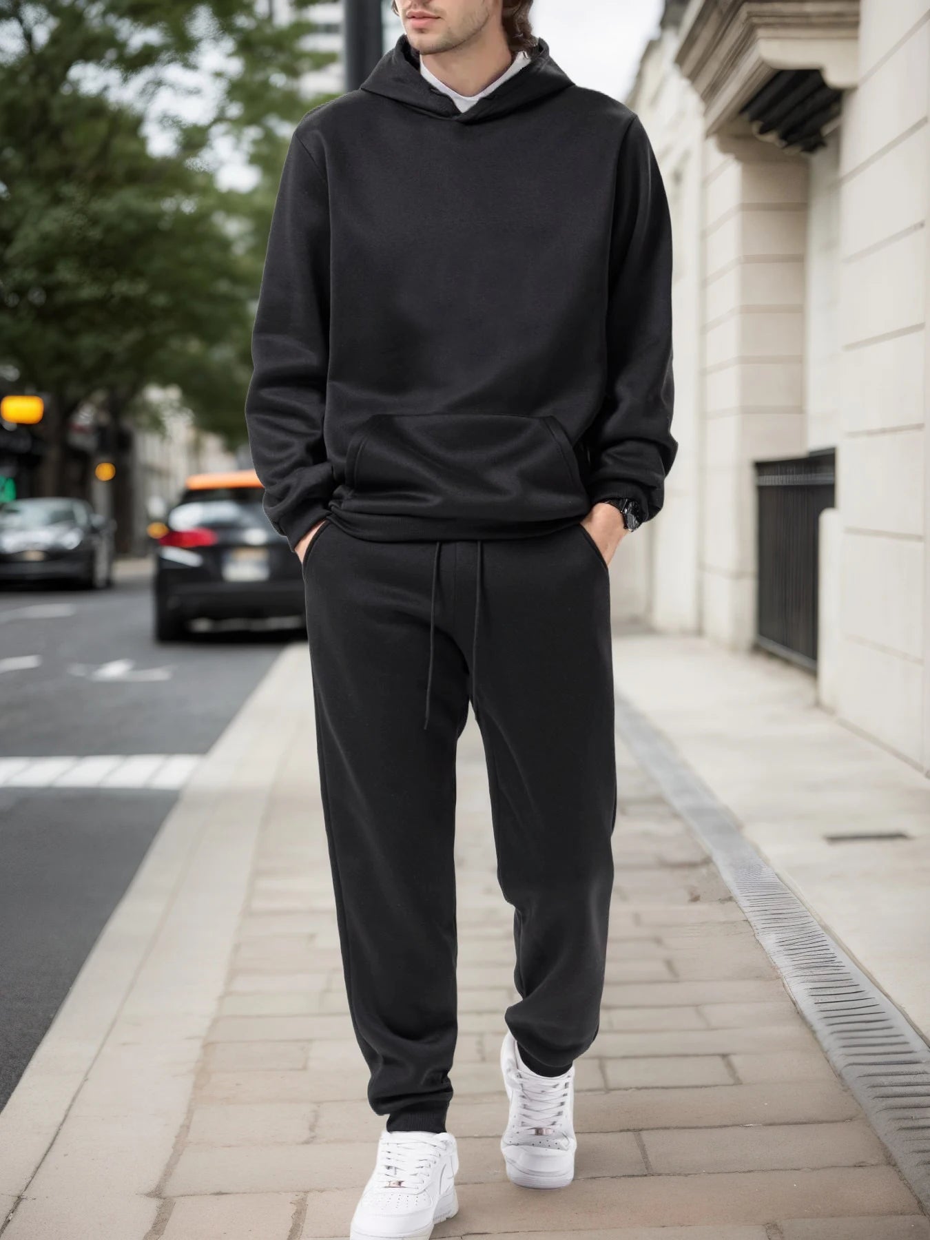 Men's Solid Hoodie & Jogging Pants Outdoor Tracksuit – Casual 2-Piece Sportswear