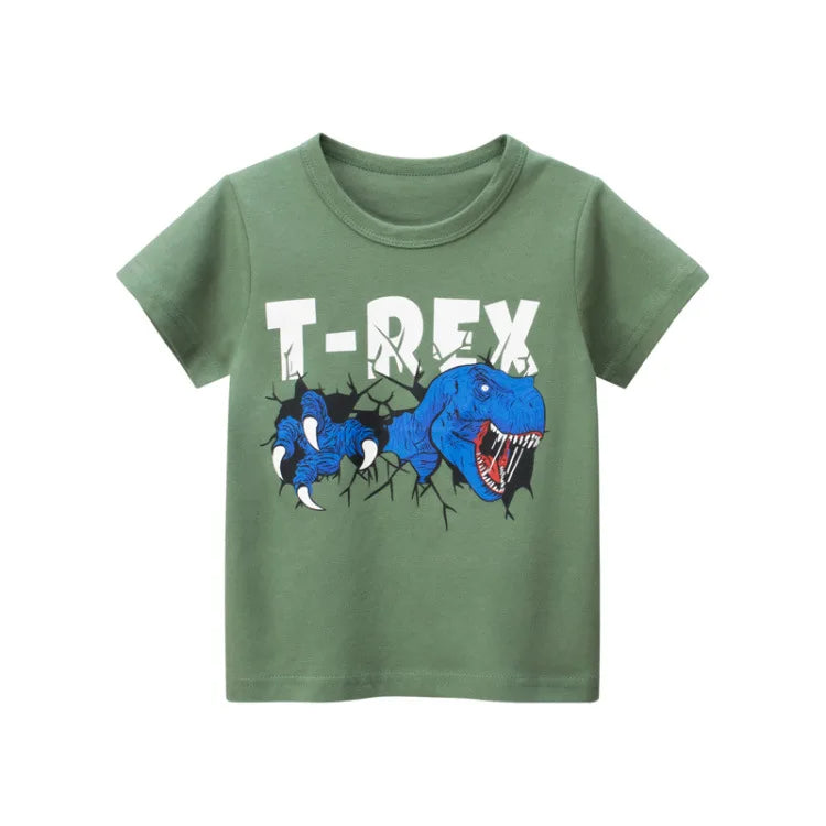Boys Cartoon Print Short Sleeve T-Shirt – Fun Cotton Kids Tee Ages 2–8