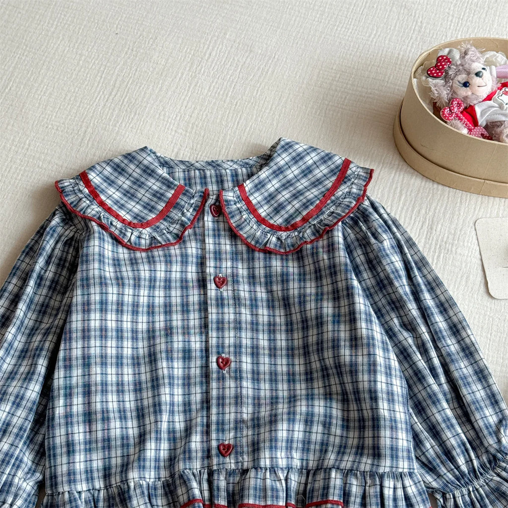 Girls Plaid Long Sleeve Shirt – Casual Autumn Top for Kids