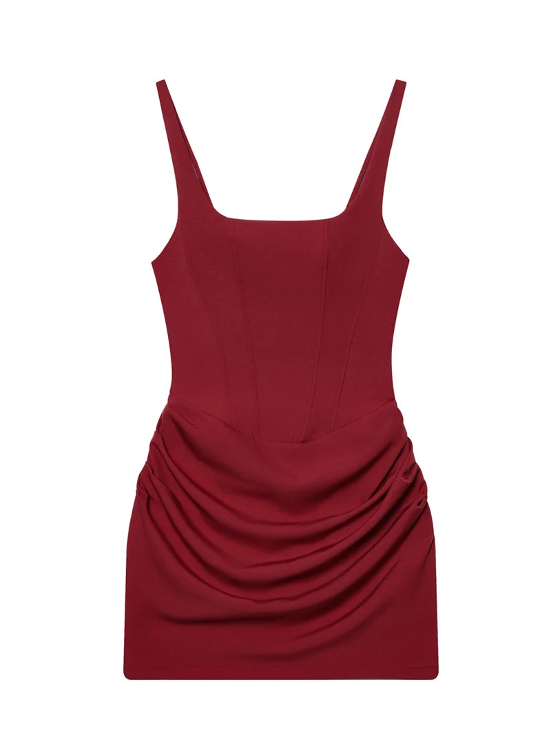Women's Ruched Spaghetti Strap Bodycon Bandage Mini Dress – French Style Party Gown