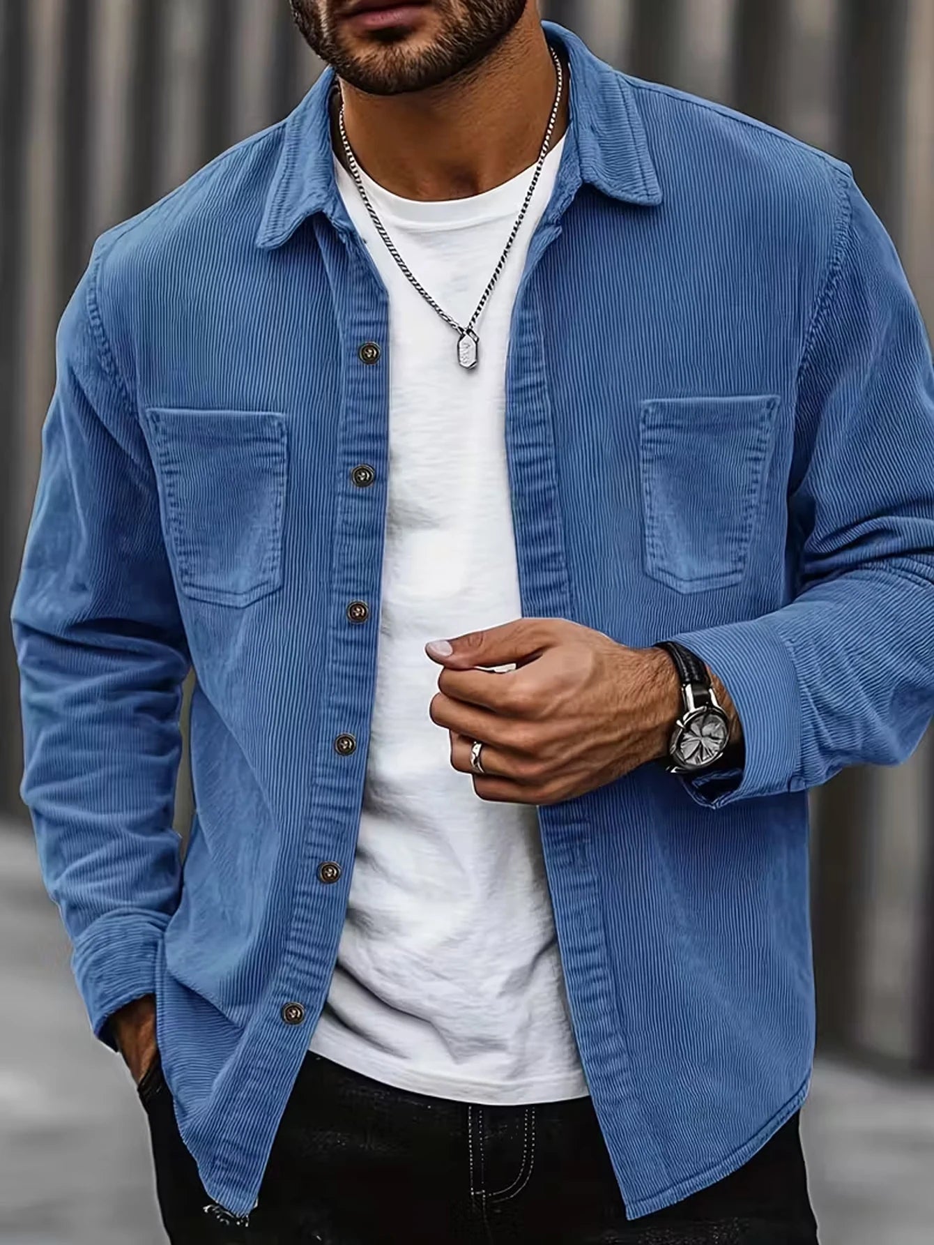 Men's Slim Fit Corduroy Long Sleeve Shirt – Wrinkle-Free Business Casual Office Shirt