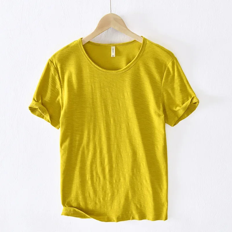 Men's Retro Raw Edge Slim Fit T-Shirt – 100% Cotton Lightweight Casual Top