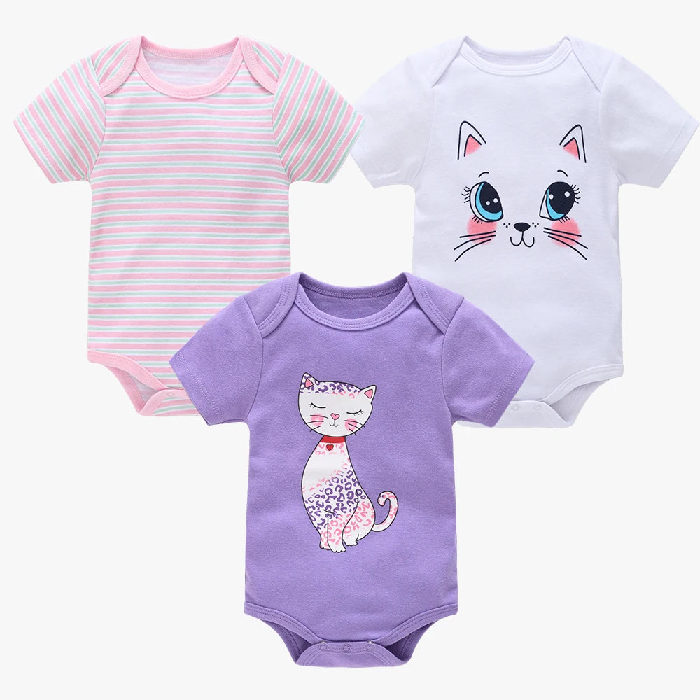 Baby Girls Cotton Short Sleeve Bodysuit – Newborn Onesie 3–6 Pack