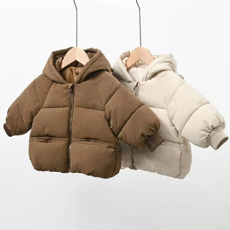 Kids Solid Color Hooded Down Coat – Warm Winter Jacket for Boys & Girls