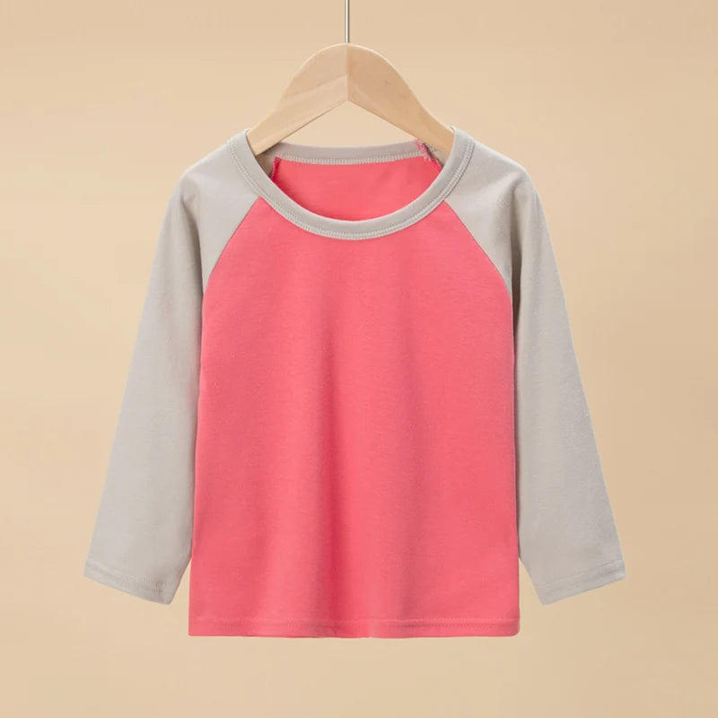 Kids Color Matching Long Sleeve T-Shirt – Casual Versatile Cotton Top (1–4 Pack)