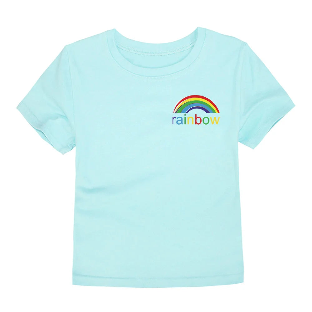 Girls Rainbow Cartoon Cotton T-Shirt – Colorful Summer Tee Ages 2–14