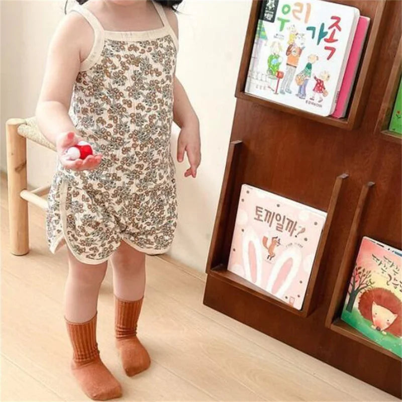 Girls Sleeveless Vest & Shorts Loungewear Set – Thin Cotton Summer 2-Piece
