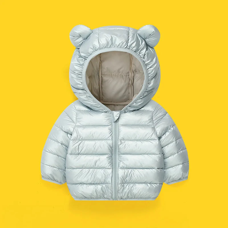 Kids Hooded Solid Cotton Down Jacket – Light Casual Winter Outerwear