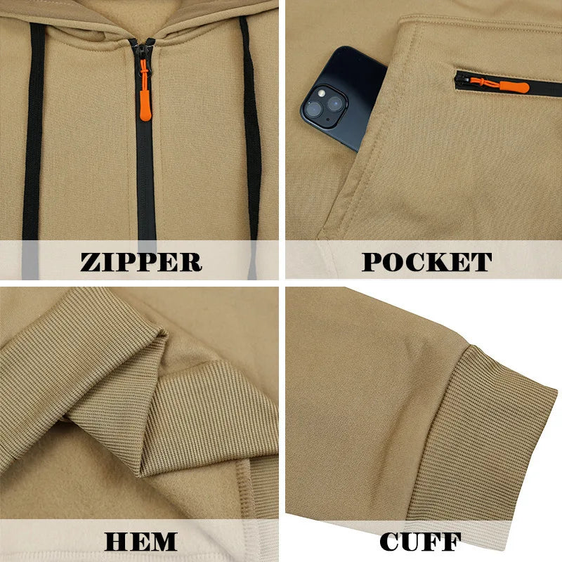 Men's Fleece-Lined Hooded Sweatshirt Set Sporty Casual Trendy Brand Solid Color Sweatpants Autumn Winter 2025