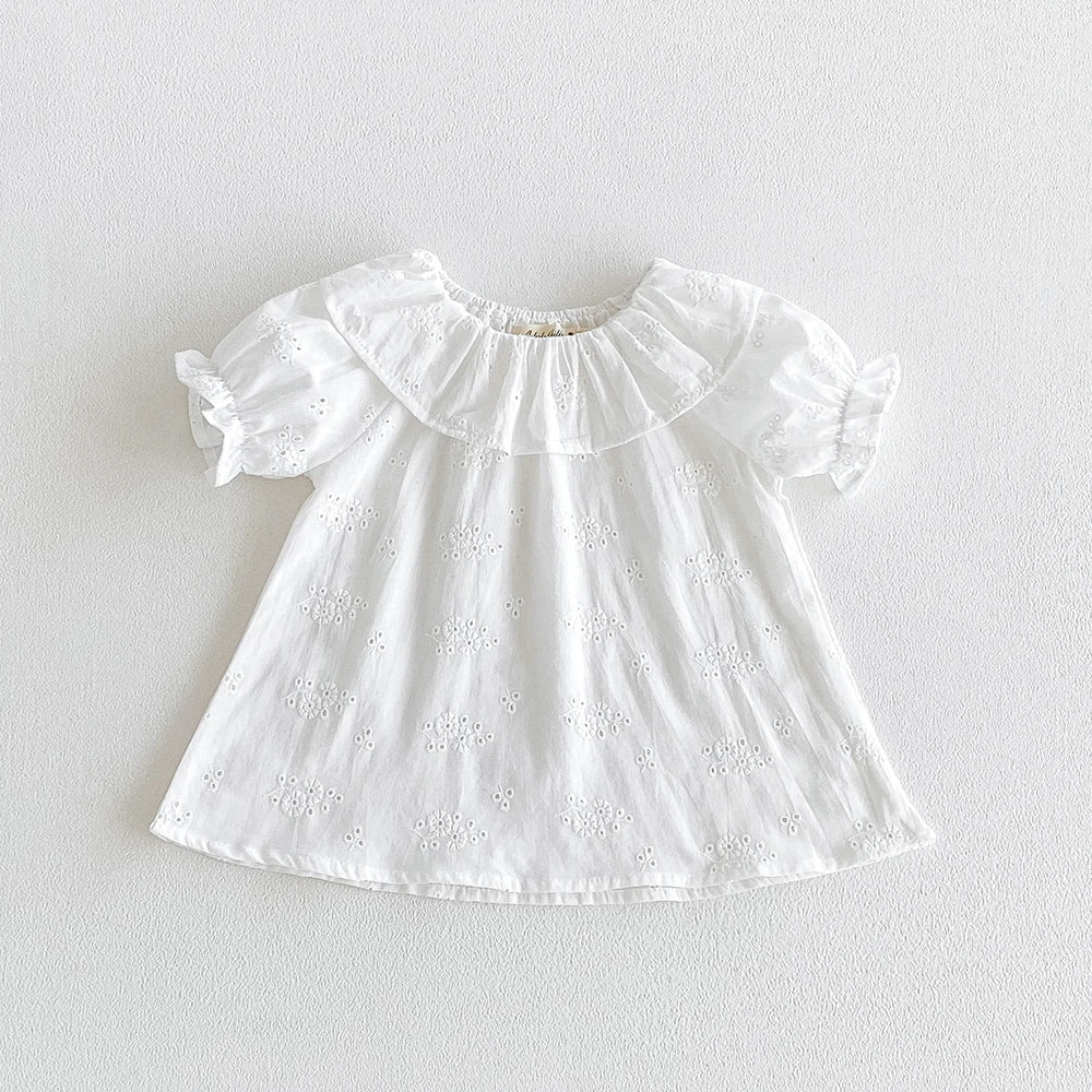 Baby Girl Ruffle Collar Short Sleeve Blouse – Breathable Cotton Summer Top