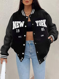 New York 1985 Letter Prints Coats Womens Comfortable Loose Baseball Jersey Fleece Warm Soft Jackets Casual Pocket Woman Clothes