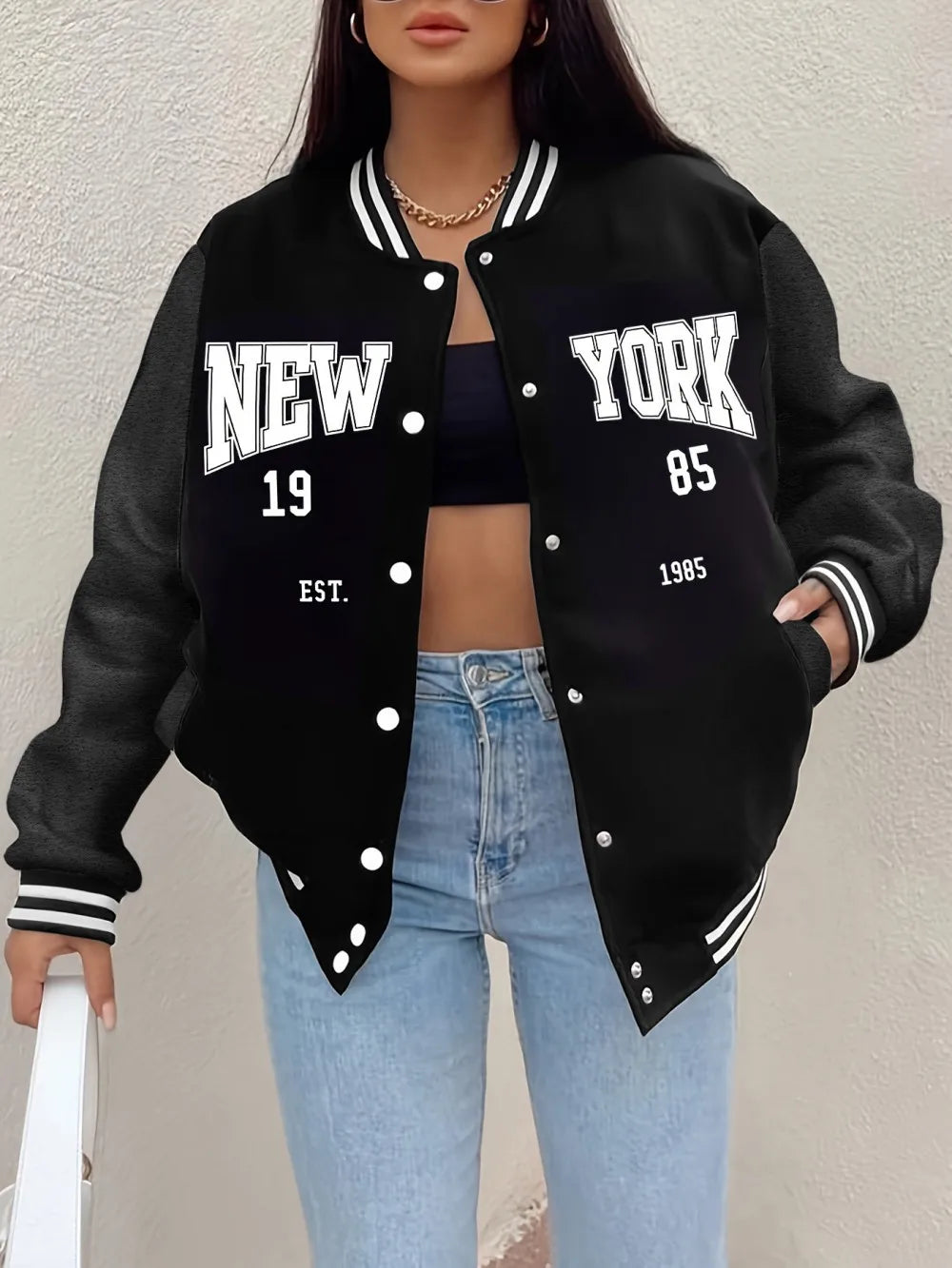 New York 1985 Letter Prints Coats Womens Comfortable Loose Baseball Jersey Fleece Warm Soft Jackets Casual Pocket Woman Clothes