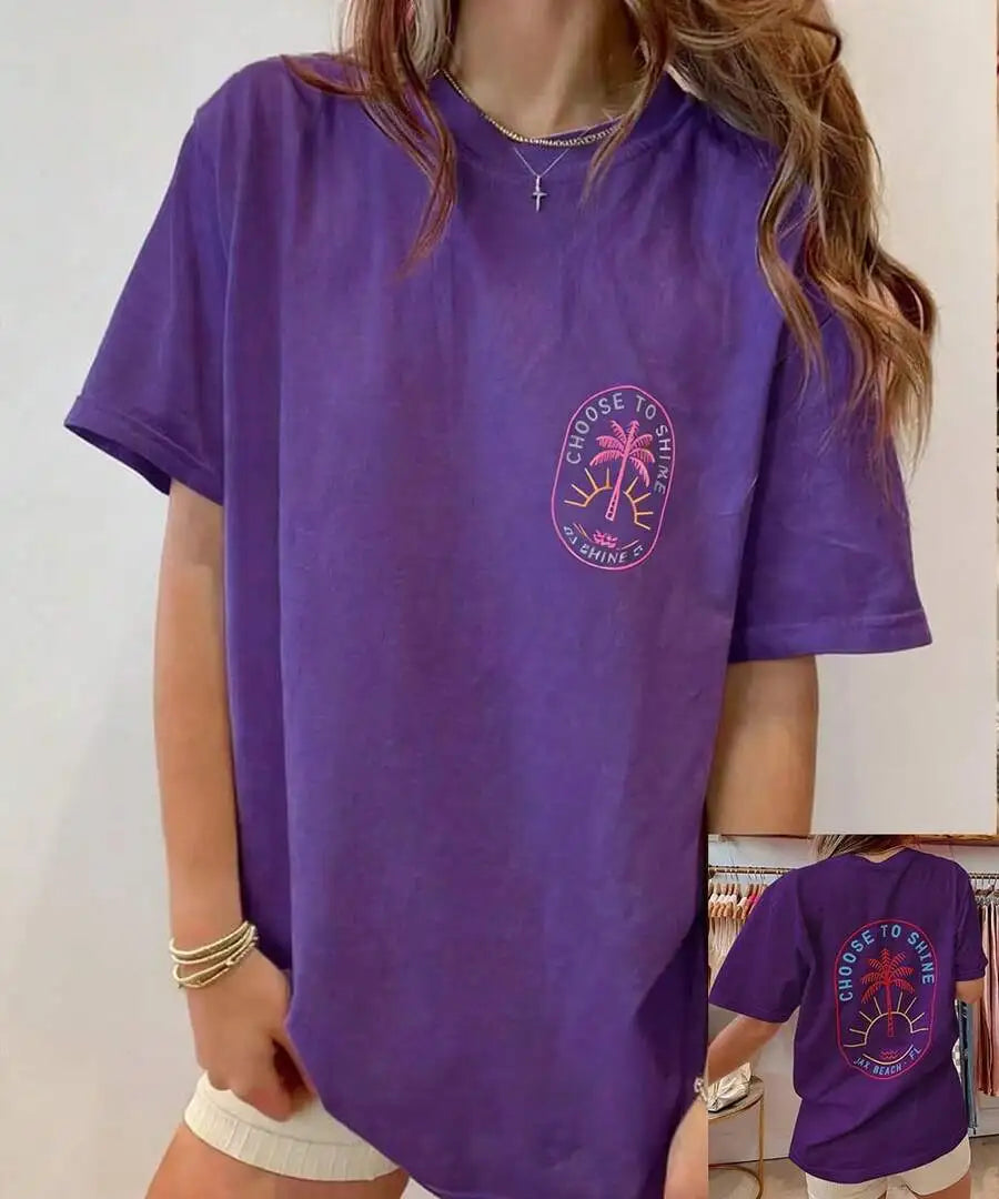 Women's Y2K Coconut Tree Graphic Oversized T-Shirt – Short Sleeve Round Neck Loose Tee