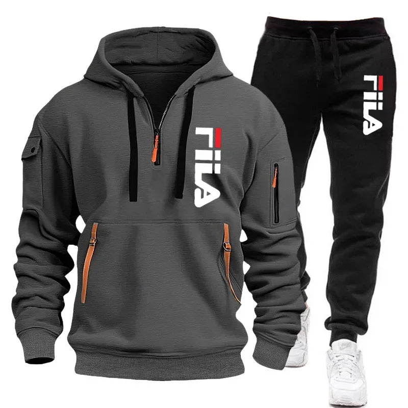 Men's Hooded Pullover & Sports Pants Outdoor Set – Multi-Pocket 2-Piece Tracksuit