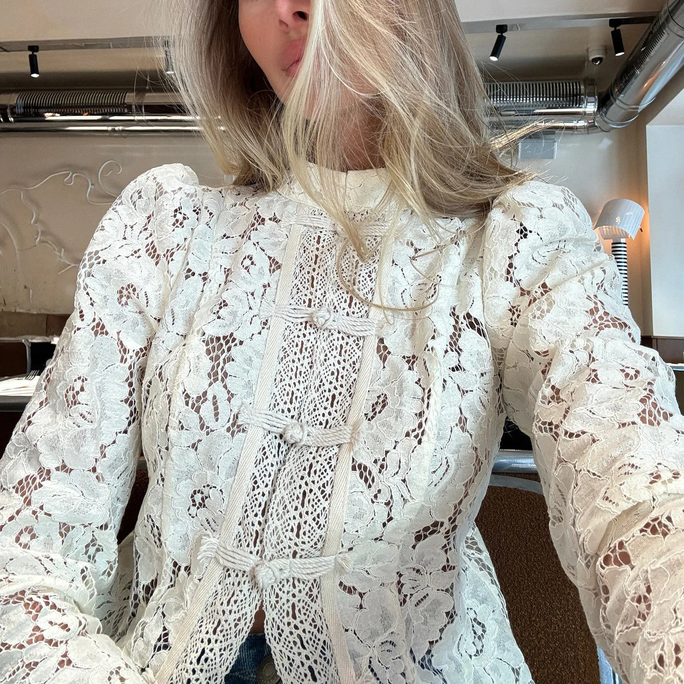 Elegant Embroidery Puff Sleeve White Shirts Summer Sexy Hollow Out Lace Blouse Casual Sand Collar Top 2025 Vintage Shirts