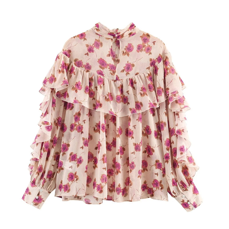 Women's Vintage Print Layered Long Sleeve Shirt – Chic Personality Casual Top