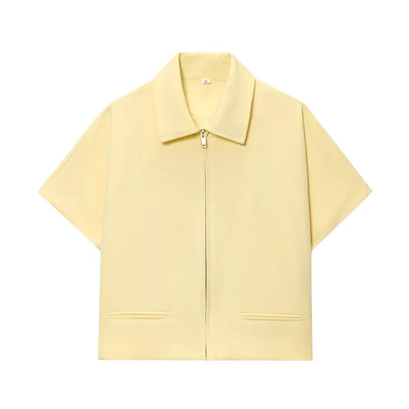 Women's Cropped Short Sleeve Varsity Jacket – Zip-Up Summer Outerwear