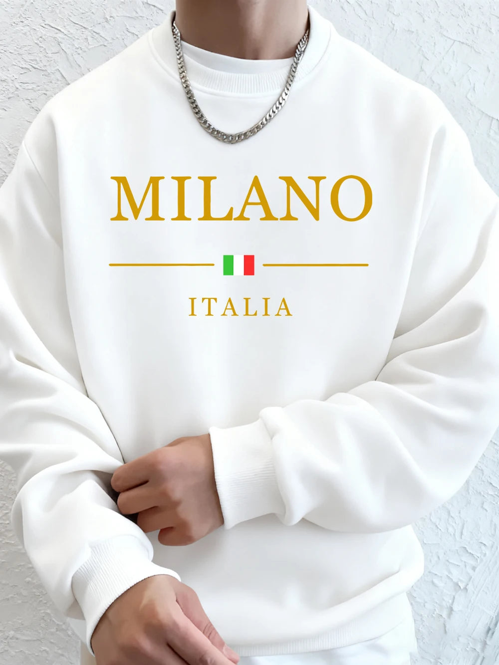 Milano Italia Letter Printing Men'S Sweatshirts Winter Loose Hoodies Sports Crewneck Fleece Warm Pullovers Basics Men Clothes