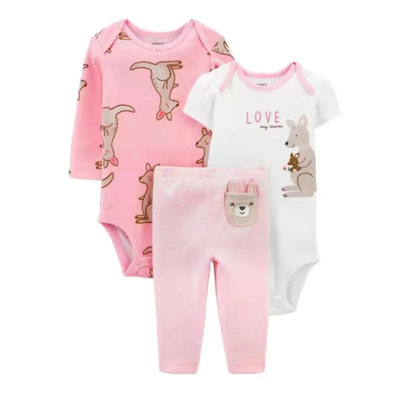 3PCS Baby Clothing Set Autumn Newborn Baby Girl Pure Cotton Clothes Set Soft Cute Animal Kids Bodysuits+Pants+Romper Bebe 6-24M