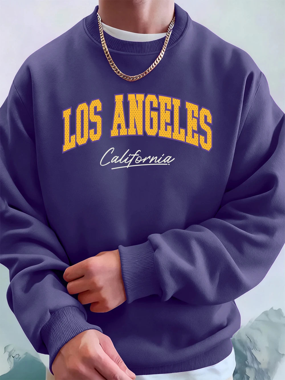 California Letter Creative Print Men'S Sweatshirts Winter Loose Hoodies Sports Crewneck Fleece Warm Pullovers Basics Men Clothes