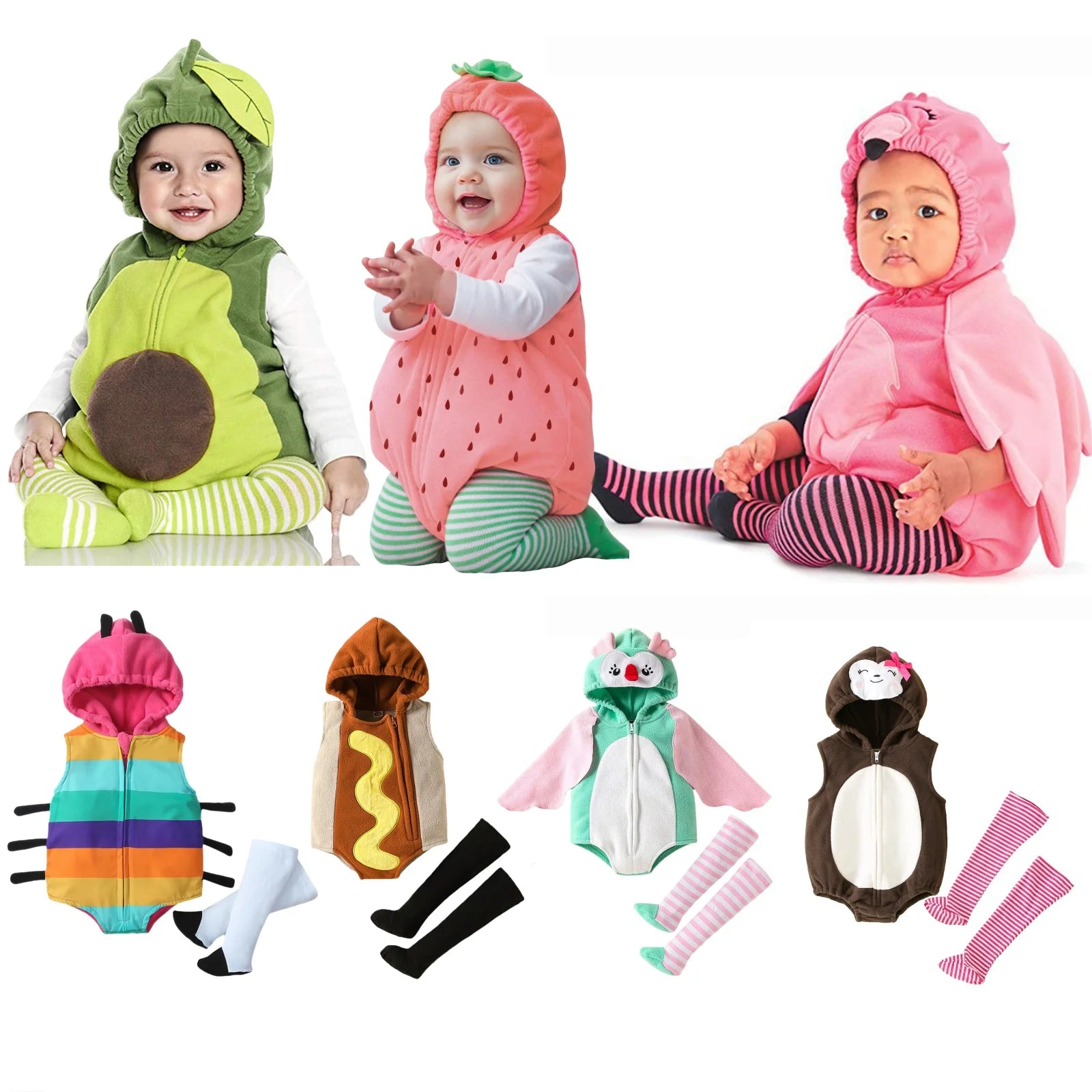 New Designer Cartoon Clothing Zip-up Hooded Romper + Stockings Baby Boy Clothes Baby Girl Casual Sets