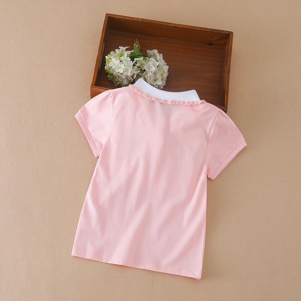 Girls Polo Short Sleeve T-Shirt – Cotton Turn-Down Collar Top Ages 3–12