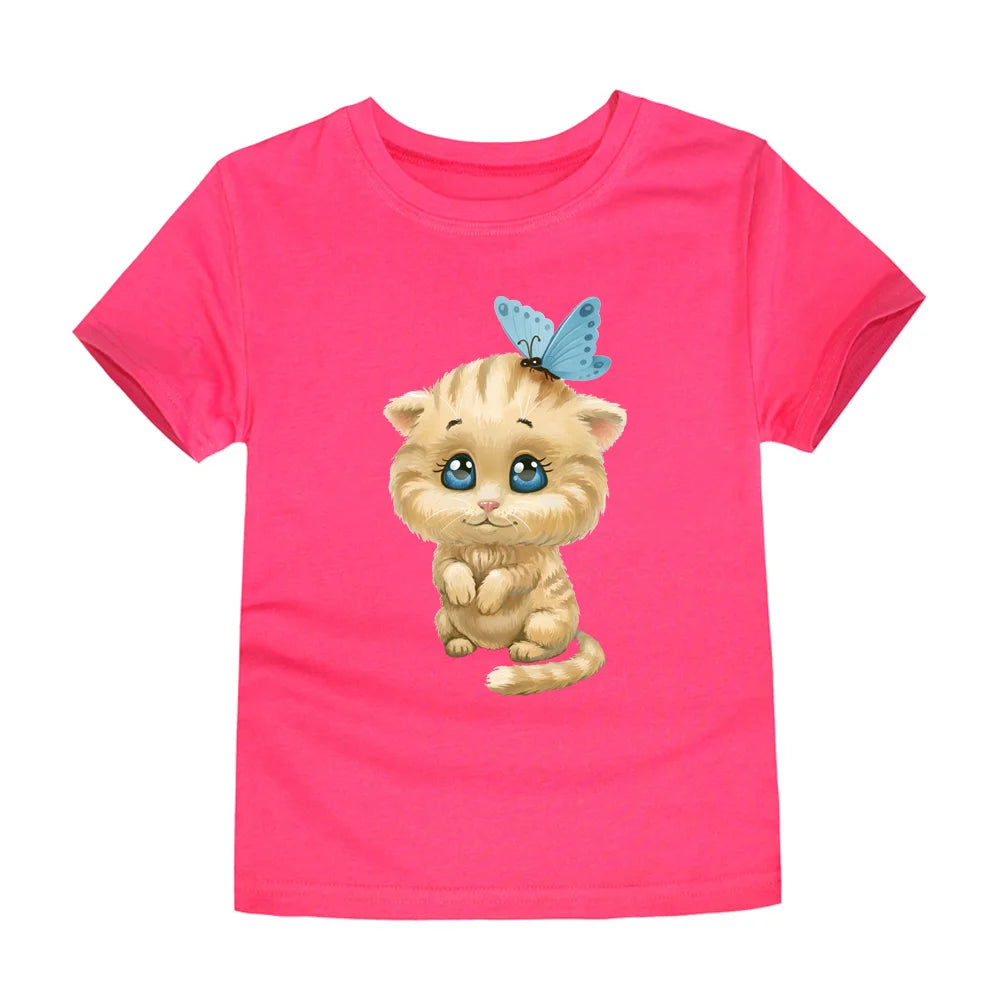Girls Rainbow Cartoon Cotton T-Shirt – Colorful Summer Tee Ages 2–14