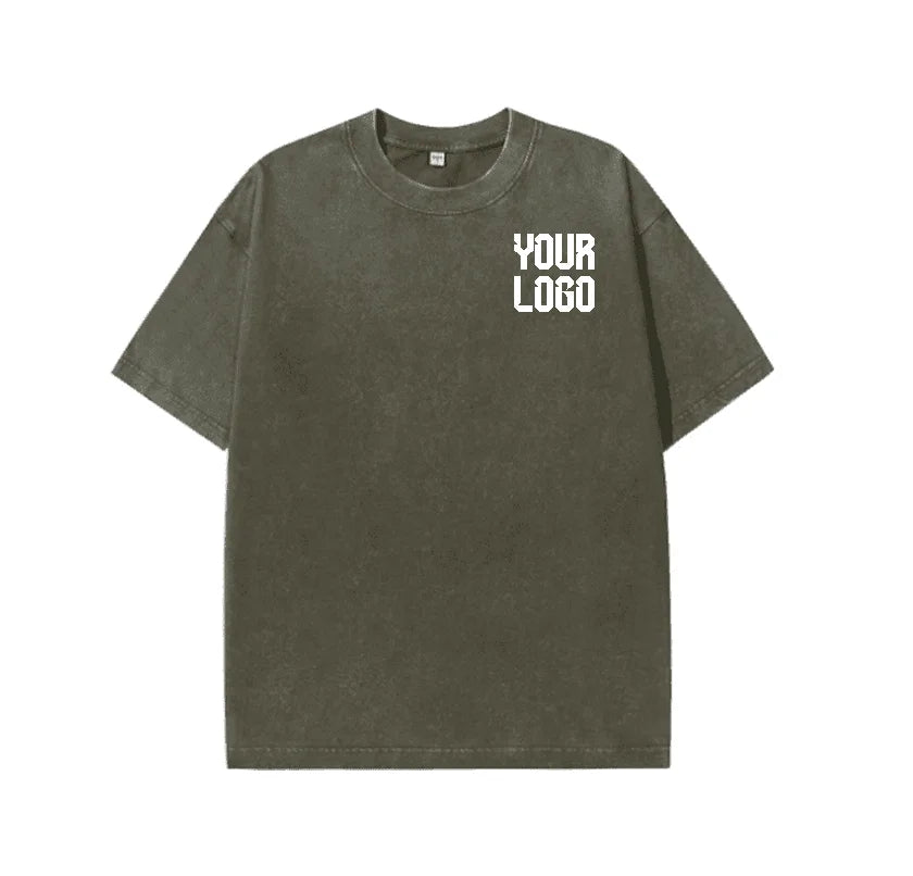 European washed retro round neck short sleeved shirt for men and women, 100% pure cotton, customizable logo