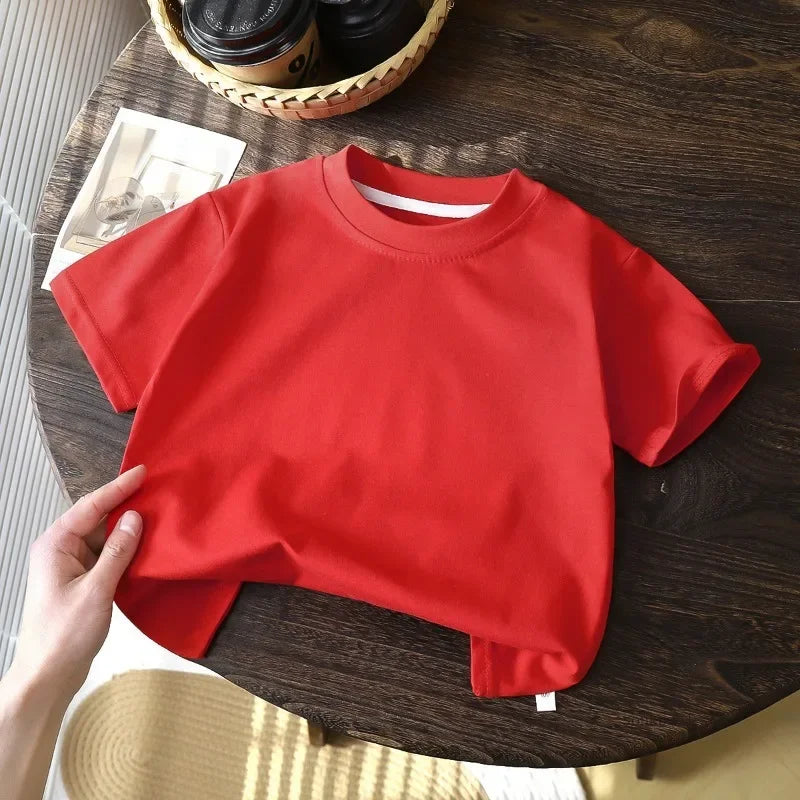 Kids Solid Cotton Short Sleeve T-Shirt – Classic White, Red & Black Tee