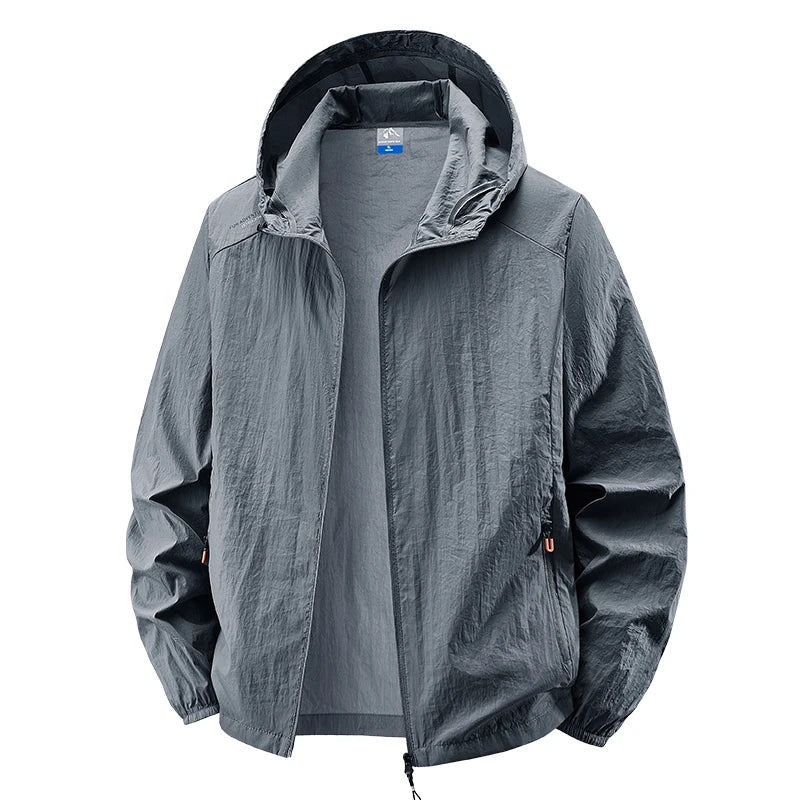 Men's Hooded Sun Protection Lightweight Windbreaker – Quick-Dry UV Coat for Hiking & Travel