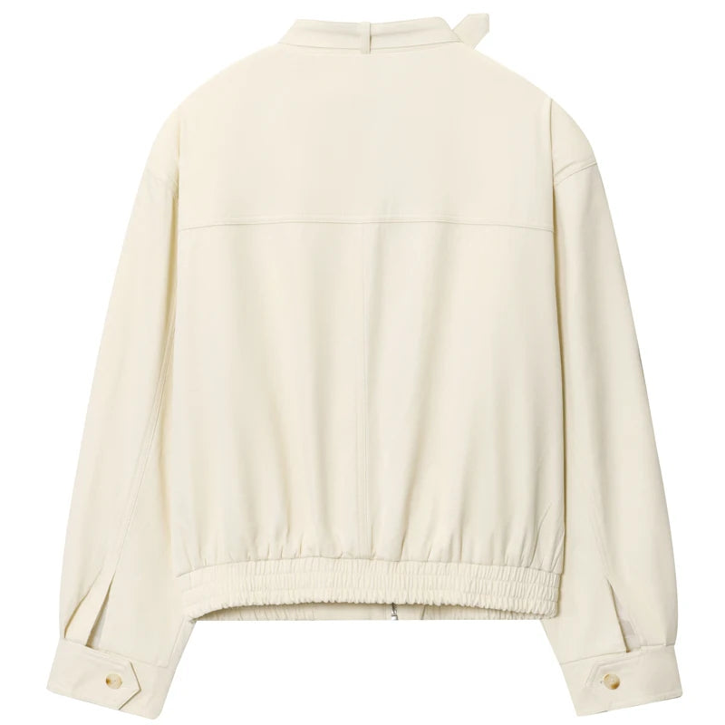 HXAO 2025 Women's Bomber Jacket Autumn Winter Button Oversized Outerwears Beige Long Sleeve Top New In Coats & Jackets Chic Coat
