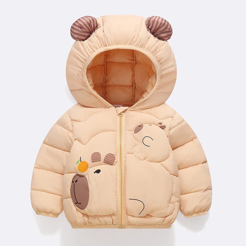 Kids Cartoon Print Thick Hooded Down Cotton Coat – Warm Winter Outerwear Ages 2–6
