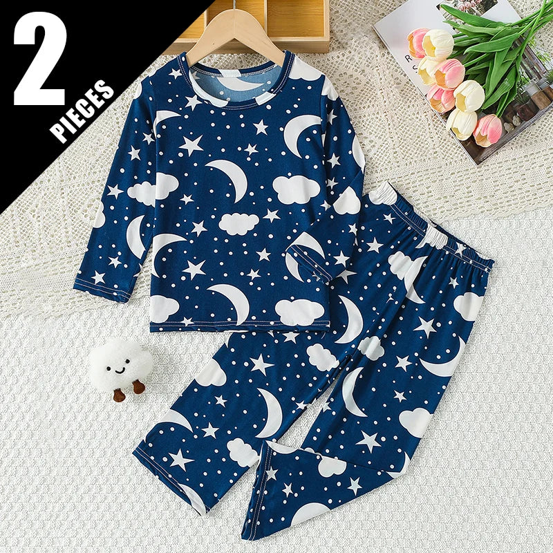 Kids Cute Print Long Sleeve & Pants Home Set – Cozy 2-Piece Autumn Outfit