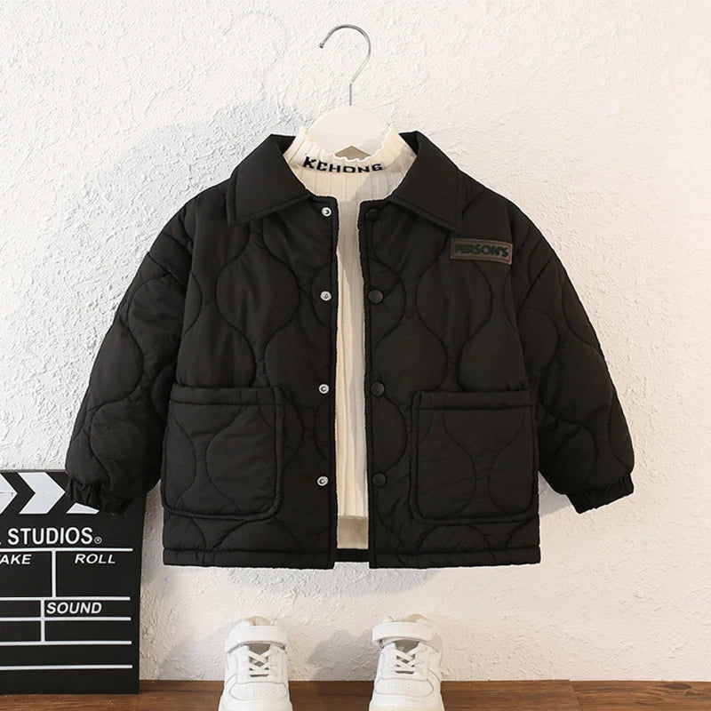 Boys Solid Thick Plus Velvet Warm Jacket – Cotton Coat Ages 3–10