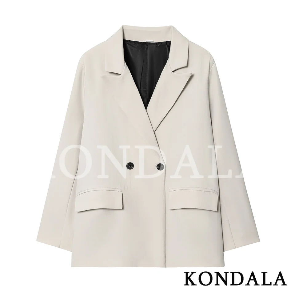 Women's Elegant Double-Breasted Blazer – Vintage Brown Button Office Lady Jacket