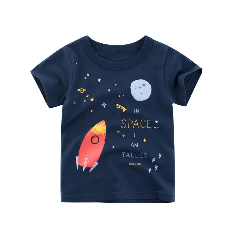 Boys Graffiti Print Short Sleeve T-Shirt – Car, Dinosaur & Shark Cotton Tee