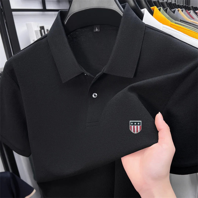 Men's Luxury Cotton Polo Shirt – Short Sleeve Print Business Casual Top