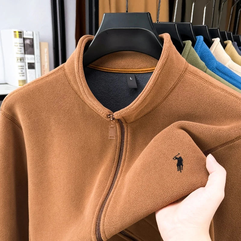 Men's Luxury Velvet Stand Collar Embroidered Jacket – Warm Zipper Cardigan Coat