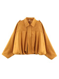 Women's Green Suede Oversize Bomber Jacket – Long Sleeve Zipper Casual Street Coat