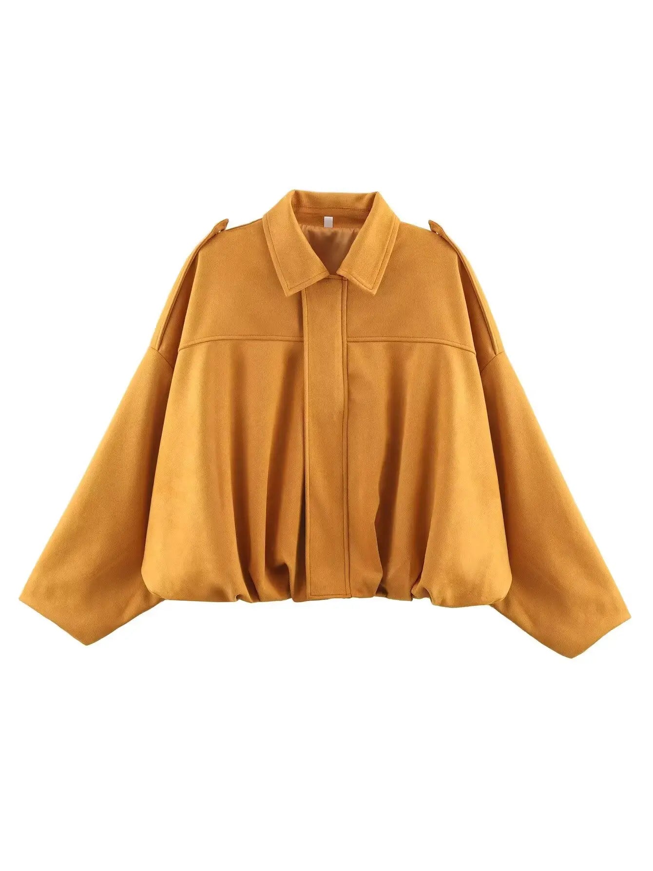 Women's Green Suede Oversize Bomber Jacket – Long Sleeve Zipper Casual Street Coat