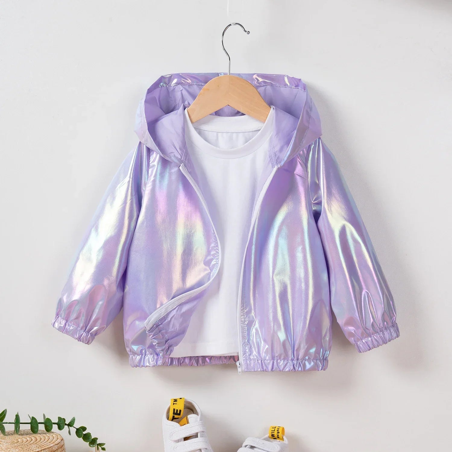 Girls Pearl Color Hooded Zipper Jacket – Fashion Trend Leisure Coat Ages 0–6