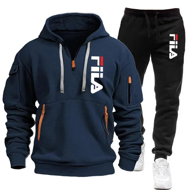 Men's Hooded Pullover & Sports Pants Outdoor Set – Multi-Pocket 2-Piece Tracksuit