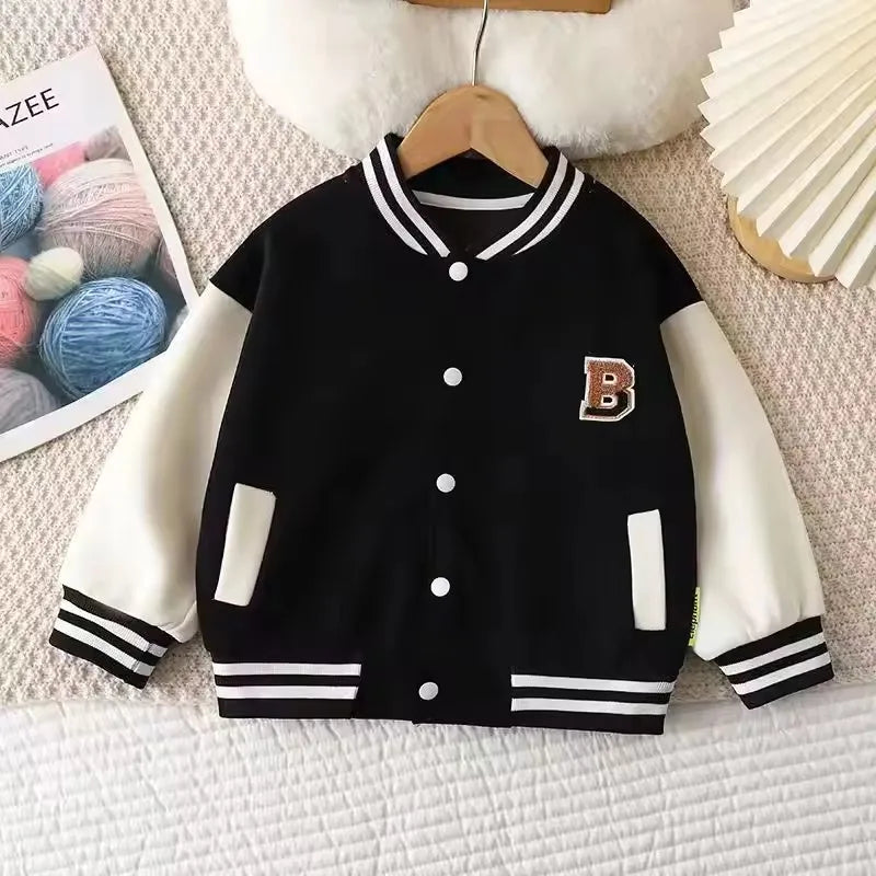 Kids Letter Baseball Jacket Coat – Fashion Casual Sports Outerwear Ages 12M–12Y