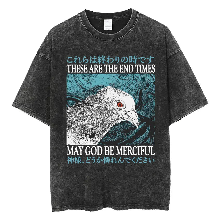 Men's Japanese Frog Retro Washed Oversized T-Shirt – Funny Graphic Streetwear Tee
