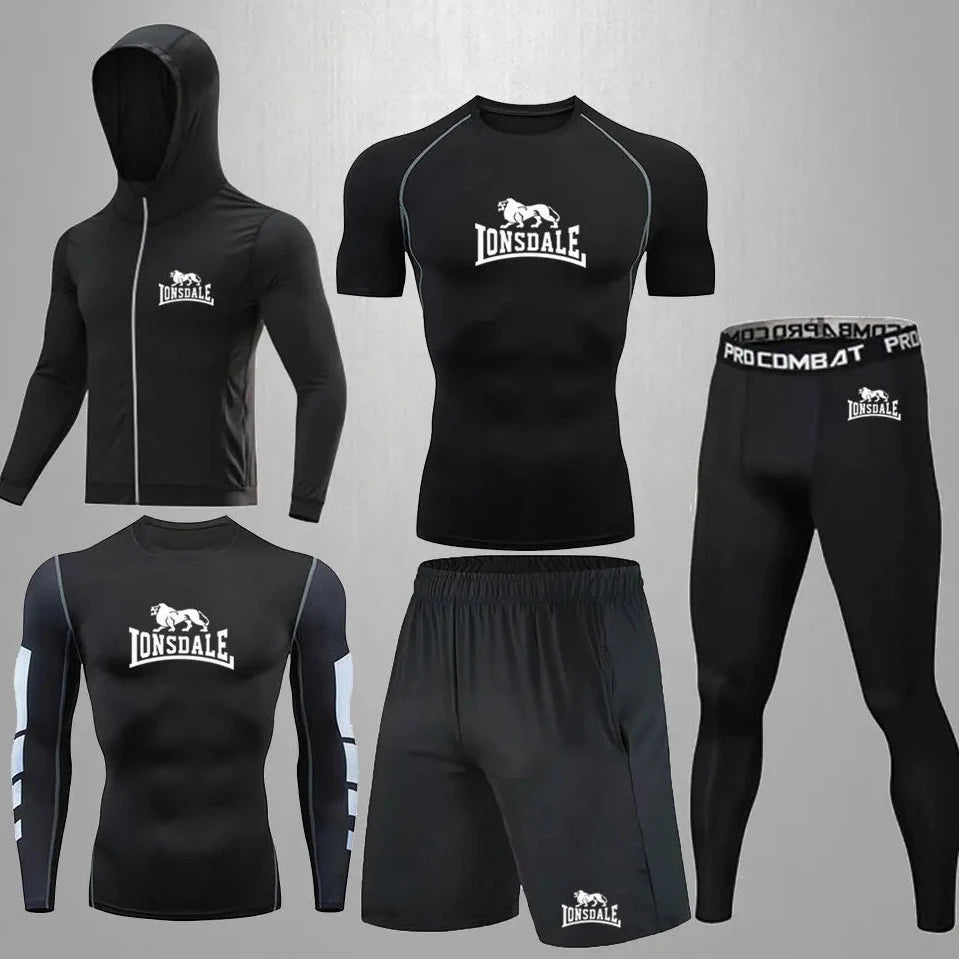 Men Clothing Sportswear Gym Fitness Compression Suits Running Set Sport Outdoor Jogging Quick Dry Tight 5-Piece Set Rashguard
