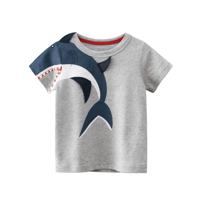 Boys Graffiti Print Short Sleeve T-Shirt – Car, Dinosaur & Shark Cotton Tee