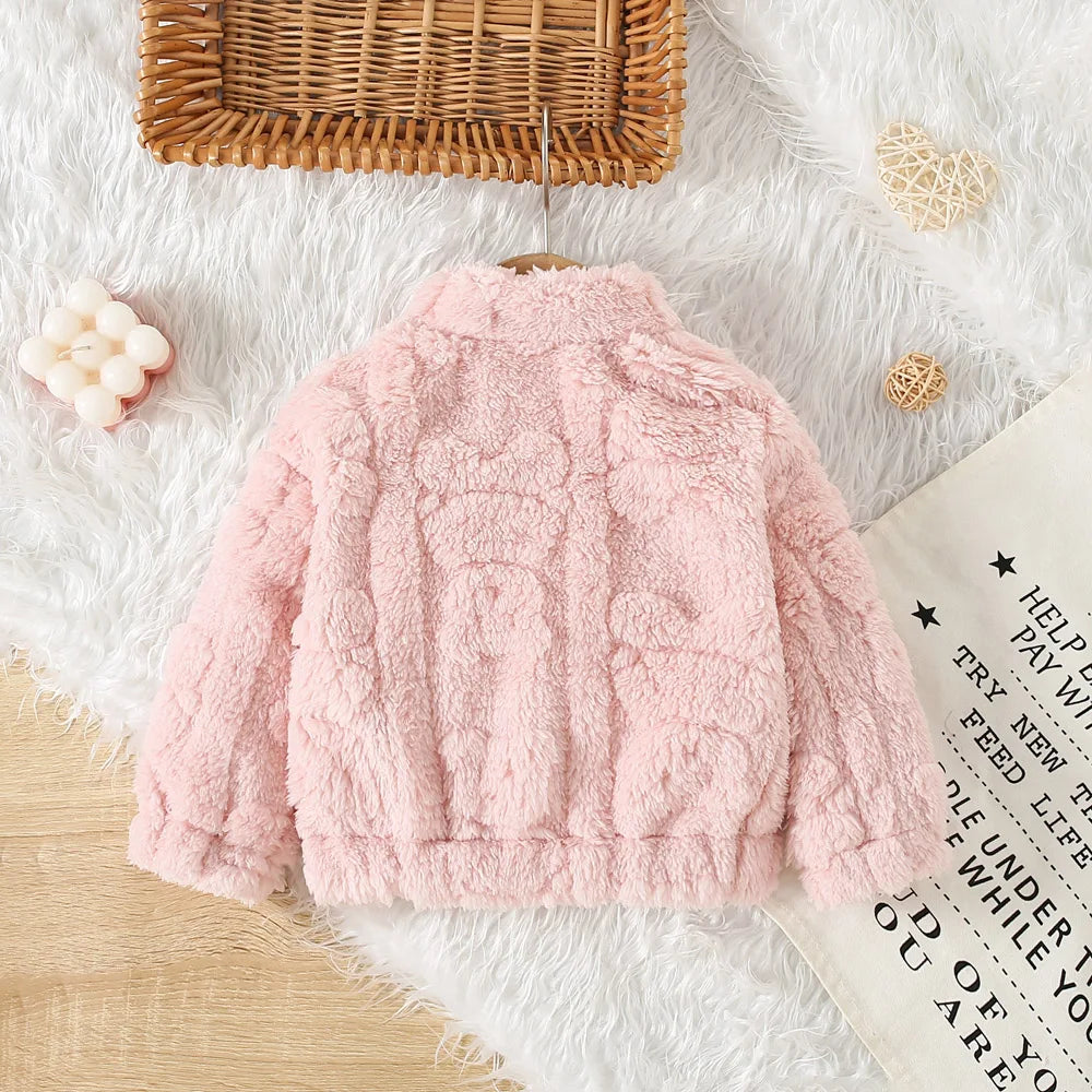 Girls Cute Fur Coat Warm Jacket – Sweet Solid Color Winter Outerwear
