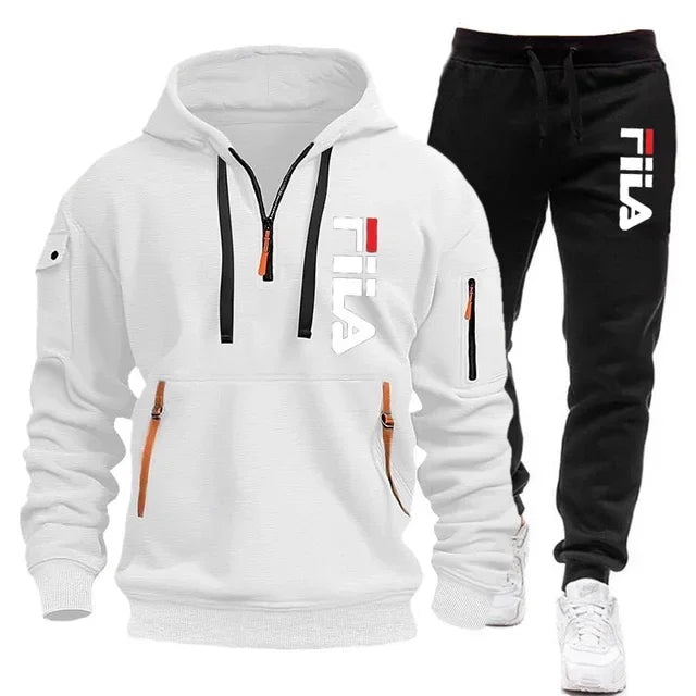 Men's Hooded Pullover & Sports Pants Outdoor Set – Multi-Pocket 2-Piece Tracksuit